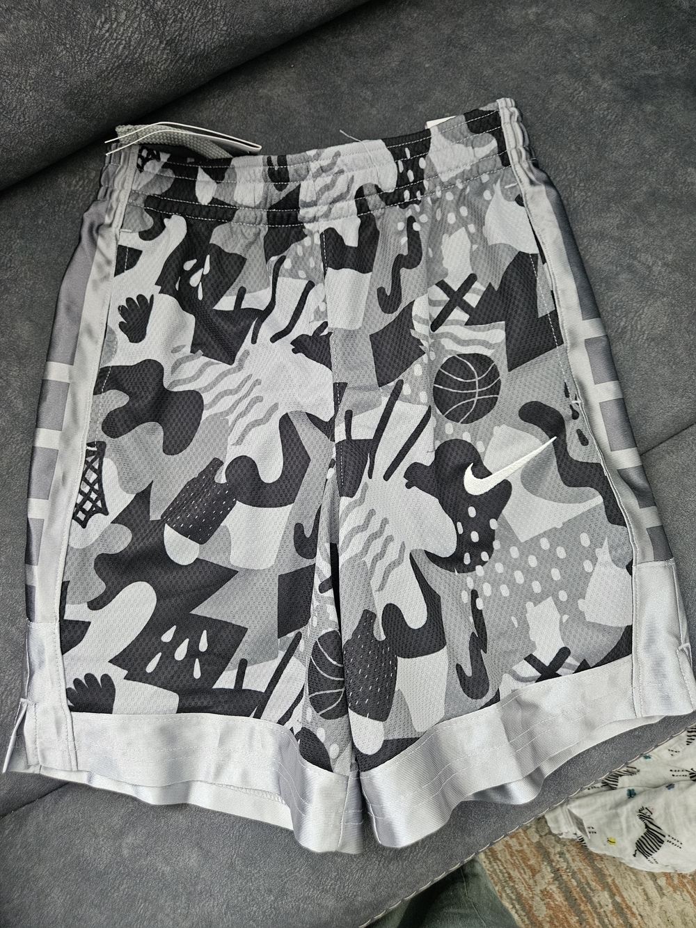 Nike Gray & Black Camo Basketball Shorts for Kids